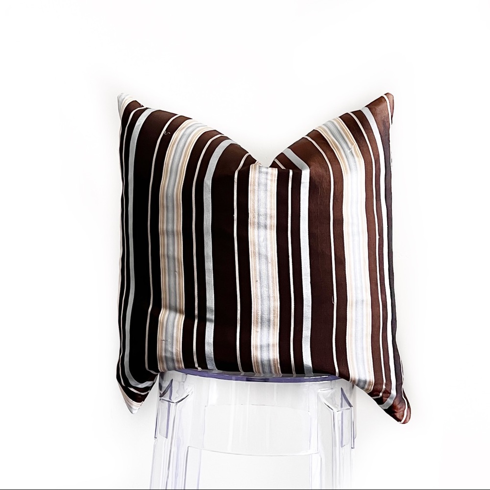 19” x 19.5” Brown Blue Tan Striped Decorative Pillow Case Only Throw Pillow Case